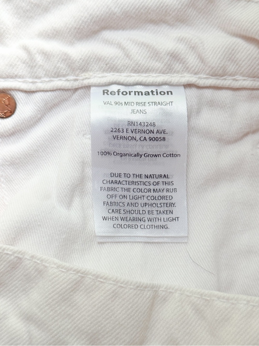 Reformation Val 90s Mid Rise Straight Jeans Fior di Latte Size 28 Organic Cotton - Picture 5 of 11